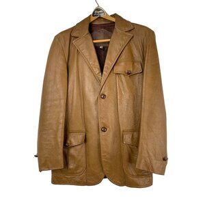 Vintage 70s Mens Cabretta Butter Angel Leather Blazer Brown Size 38 Small Lined